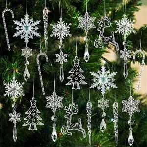 18pcs Christmas Ornaments Snowflakes Decorations - Hanging Acrylic Crystal